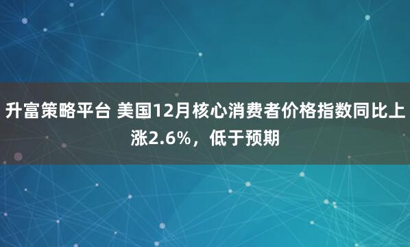 升富策略平台 美国12月核心消费者价格指数同比上涨2.6%，低于预期